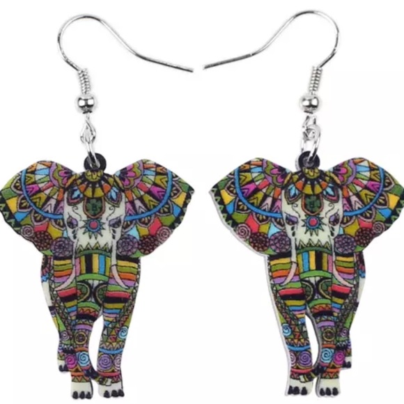 Green Elephant Acrylic Earrings - Picture 3 of 3